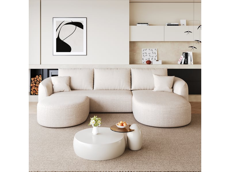  Canapé en u modulable, design sans structure, chenille blanche, 266 cm, sans montage  - Conforama B