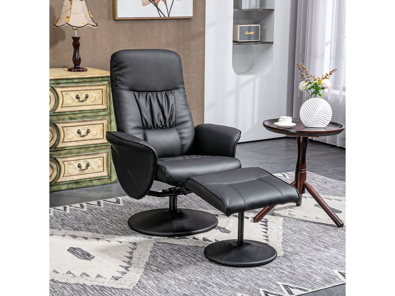  Ensemble fauteuil 2 pièces, fauteuil avec repose-pieds, fauteuil inclinable avec repose-pieds, réglable en hauteur, dossier inclinable, noir  - Conforama C