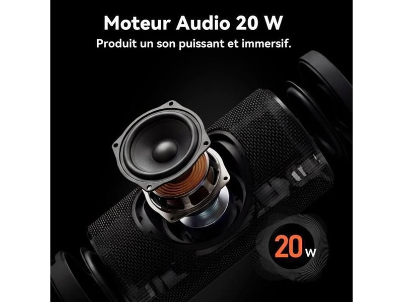  Enceinte bluetooth portable 6.0 20 w ipx6 batterie 24 h tws avec éclairage rgb 5 modes usb tf aux 3.5  - Conforama C