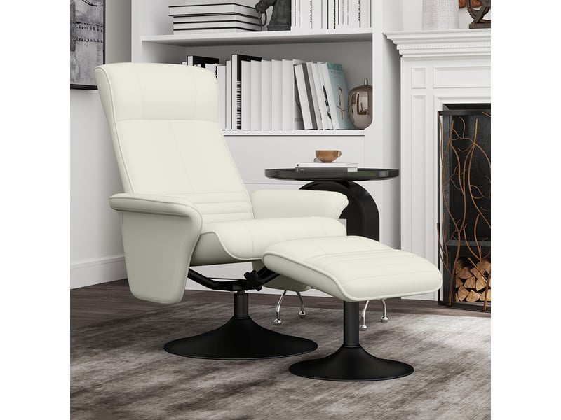 Fauteuil inclinable, fauteuil tv avec repose-pieds, pivotant, ergonomique, aspect microfibre, jusqu'à 150 kg, blanc crème - Conforama C
