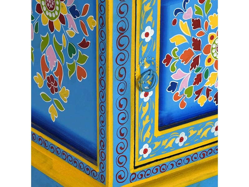 Table de chevet - cabinet de chevet - table de nuit bois de manguier turquoise peinture à la main - Conforama E