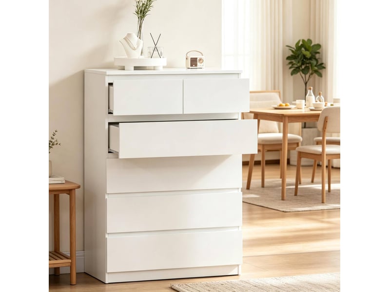 Commode 6 tiroirs blanche avec rangements de tailles mixtes cravdom - Conforama C