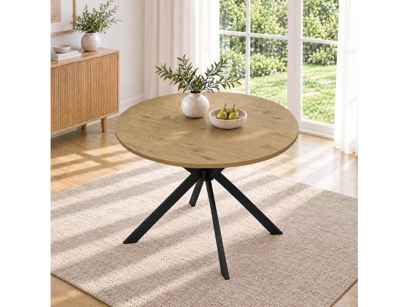  Table de salle à manger extensible pour 4 à 6 personnes avec rallonge, plateau rond ou ovale en mdf, bois clair  - Conforama D