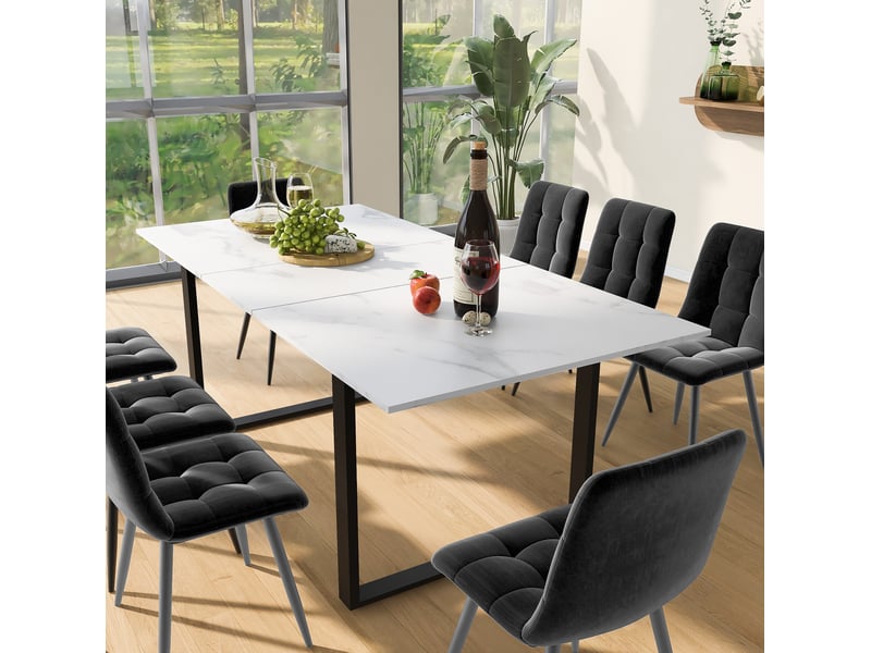  Ensemble table 140180x80x75 cm avec 8 chaises velours gris  - Conforama B
