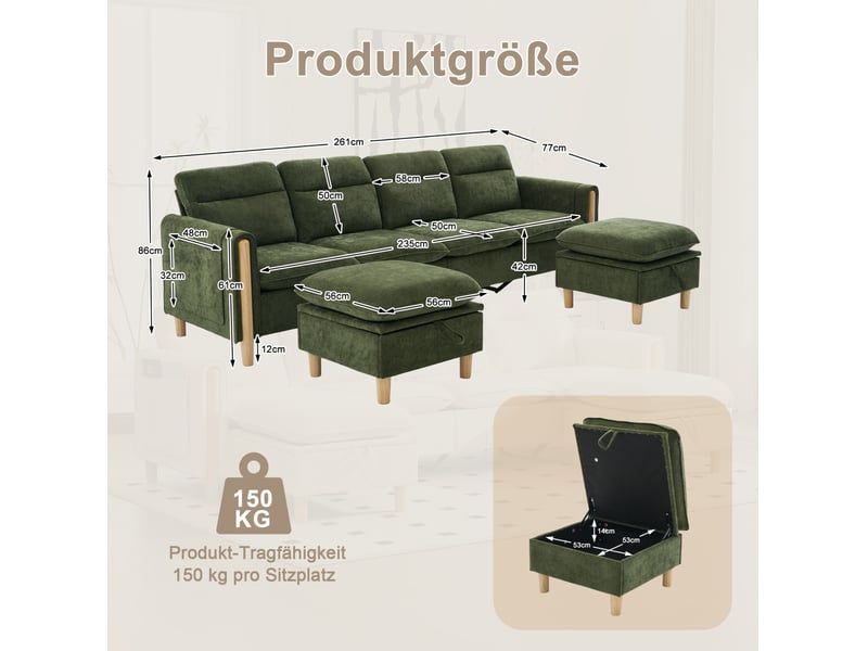 Canapé modulable 4 places avec 2 poufs de rangement evryae - Conforama E