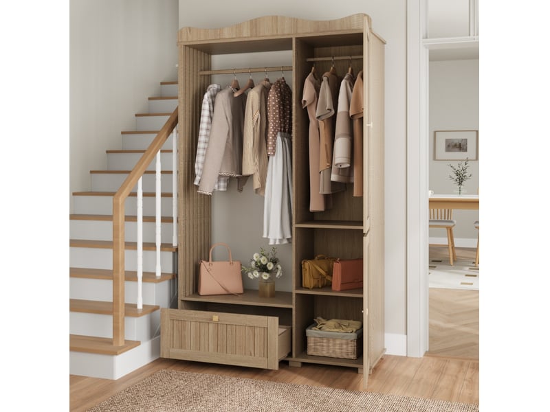  Armoire vestiaire 115,5x38,5x194,5 cm avec miroir et penderie ouverte mdf chêne clair  - Conforama D