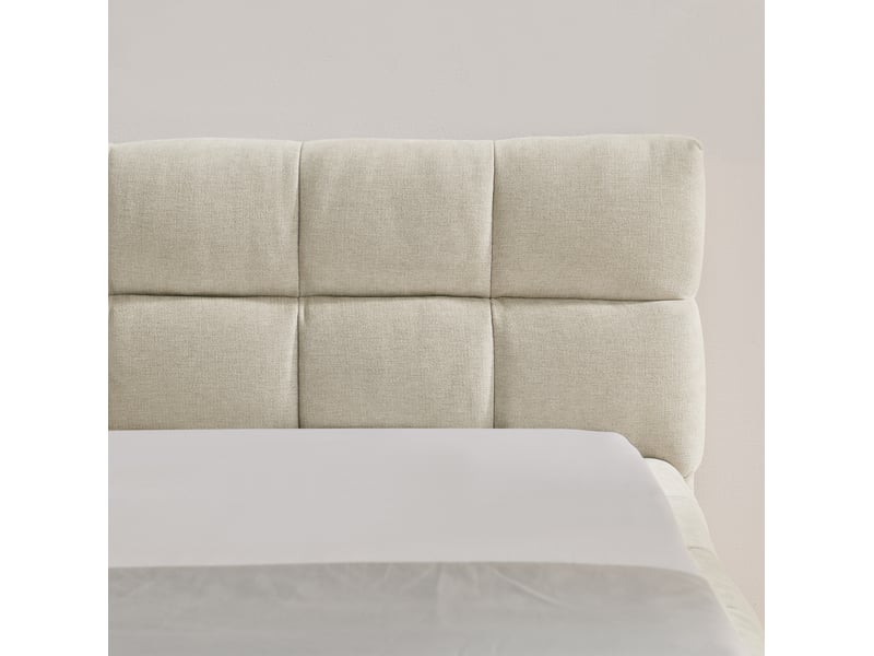  Lit simple enfant 90x200 cm – beige – cadre rembourré en chenille, sommier à lattes, sans matelas  - Conforama E