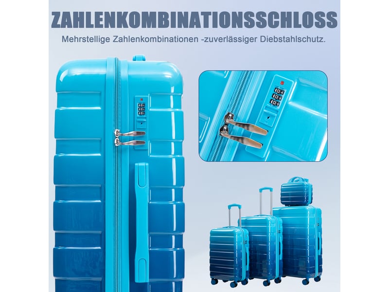Set de 4 valises rigides,14202428 pouces,avec serrure,pc,bleu - Conforama D