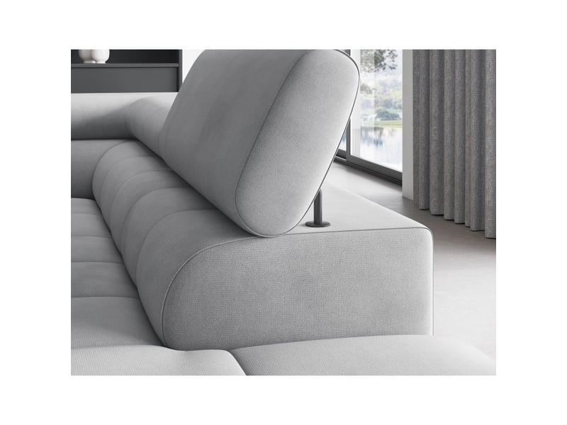  Canapé ferrum gris clair convertible 5 places angle droit pieds métal 276x93x200cm  - Conforama D
