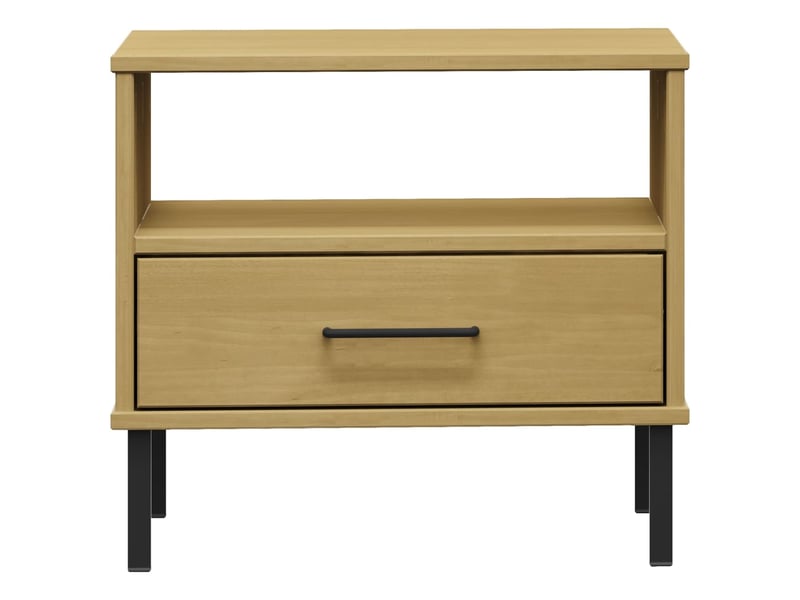  Table de chevet - cabinet de chevet - table de nuit avec pieds en métal marron bois pin massif oslo  - Conforama C