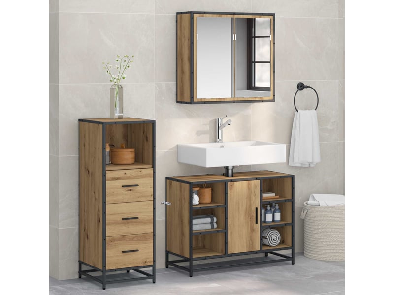 Ensemble de mobilier de salle de bain 3 pc chêne artisanal cf64304 - Conforama B