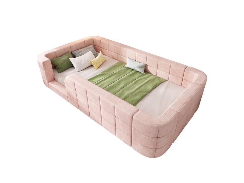  Lit bas rembourré rose 90 × 200 cm, chenille et sommier inclus Fay Lum - Conforama A