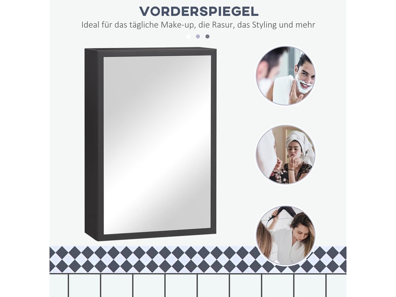  Armoire de toilette avec miroir 3 compartiments en acier noir 40x15x60 cm  - Conforama D