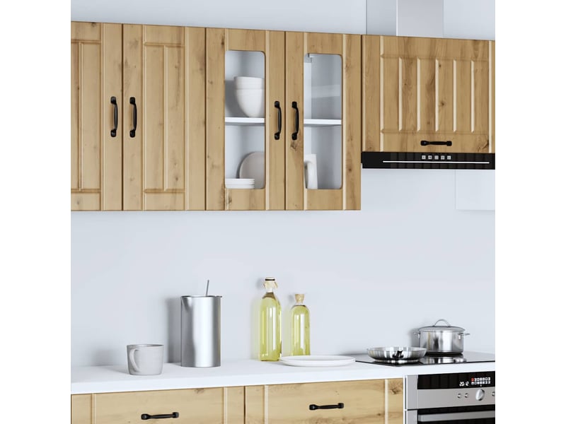  Armoire murale de cuisine avec porte vitrée lucca chêne artisanal bois d'ingénierie  - Conforama D
