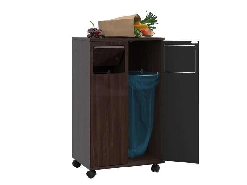  Meuble de tri des déchets 2 compartiments à roulettes 46,7x35x80 cm mdf marron  - Conforama A