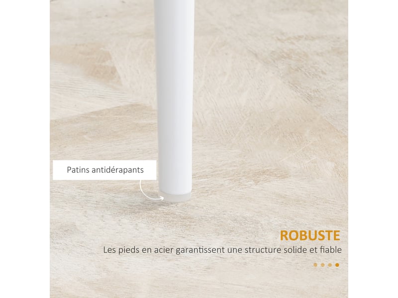  Lot de 4 chaises de salle à manger avec dossier haut, blanc, revêtement synthétique et pieds en acier  - Conforama W