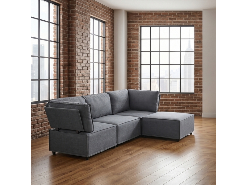  Canapé convertible modulaire 4 places fonction couchage 238 x 154 x 75 cm style minimaliste sans accoudoirs  - Conforama B