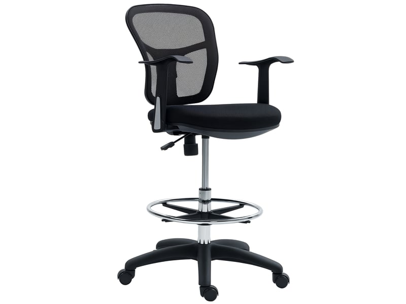  Fauteuil pivotant avec anneau repose-pieds et dossier incurvé, en polyester, mousse et plastique, 55 x 58 x 94 cm, noir  - Conforama A
