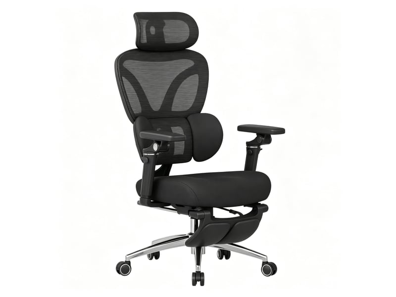  Chaise de bureau ergonomique noire avec repose-pieds escamotable  - Conforama A