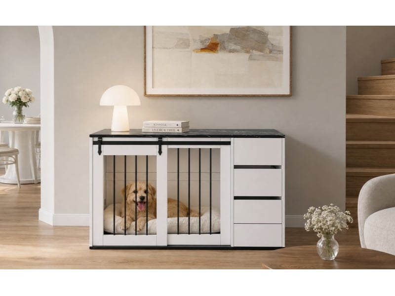  Meuble de rangement 140x60x87 cm avec tiroirs mdf métal blanc  - Conforama C