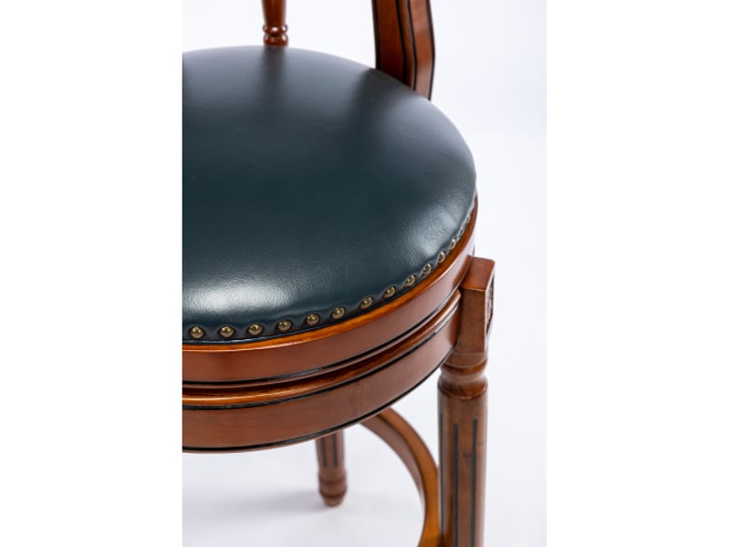  Tabouret de bar pivotant 360°, tabouret bleu avec dossier, pieds en bois, pour cuisine et bar, en cuir  - Conforama E