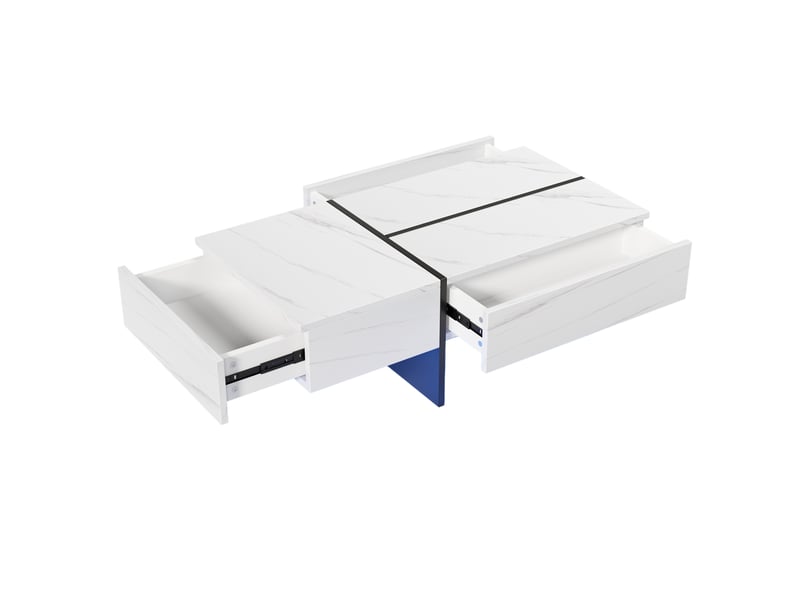  Table basse brillante - imitation marbre blanc - éclairage led contrôlé par application 100x50x34.5cm - Conforama R