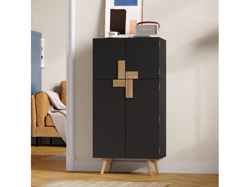  Colonne de cuisine noire avec 4 portes, étagères réglables et rangements sur portes, pour cuisine, 60 × 35 × 120 cm  - Conforama B