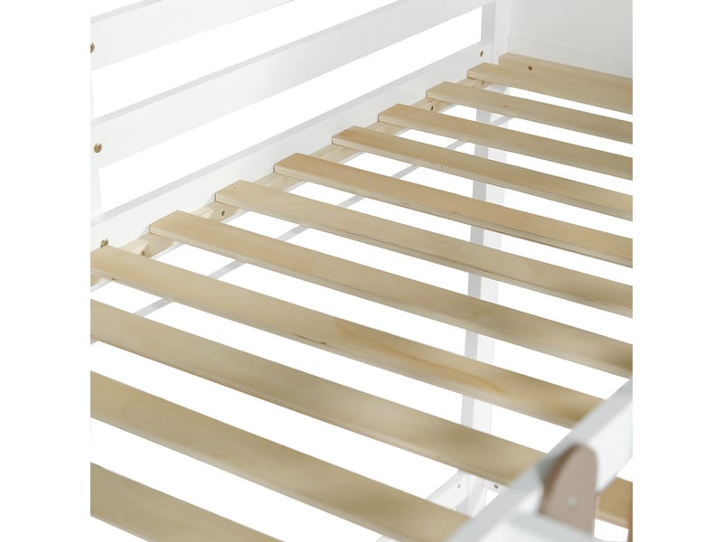 Lit mezzanine cabane enfant 90 x 200 cm avec toboggan blanc et bois Fay Lum - Conforama D