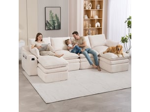 Canapé d'angle panoramique fixe <strong>MERAX</strong> <strong>canapé compressible</strong> 4 places Velours côtelé beige