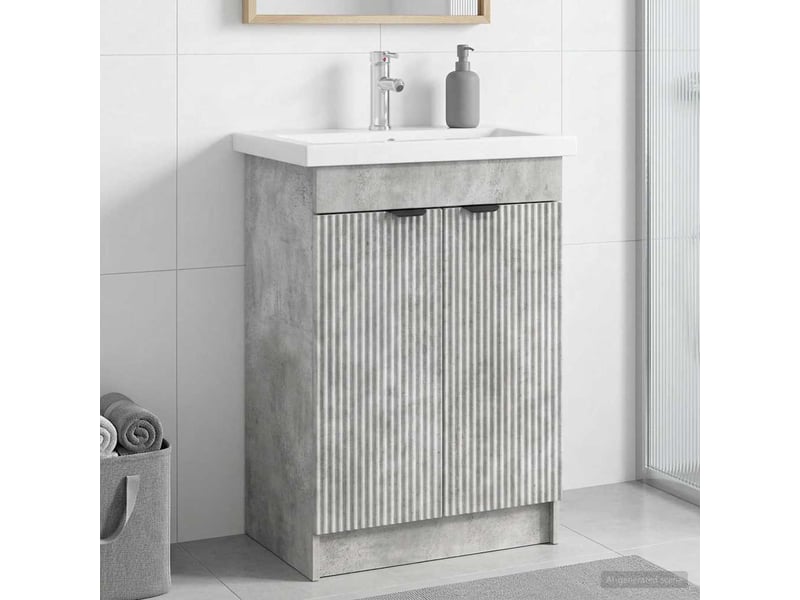  Armoire sous évier de salle de bain, meuble de rangement gris béton shl6007  - Conforama B