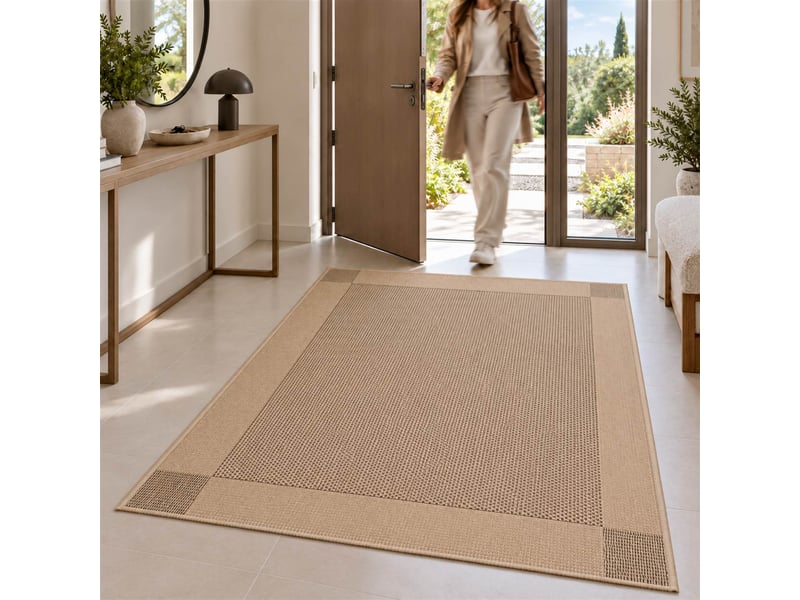  The white stone tapis extérieur avec bande extérieure 160x230 cm tourterelle | pour intérieur et extérieur, résistant aux uv et à l'eau, lavable | tapis en polypropylène tissé à plat effet sisal  - Conforama D