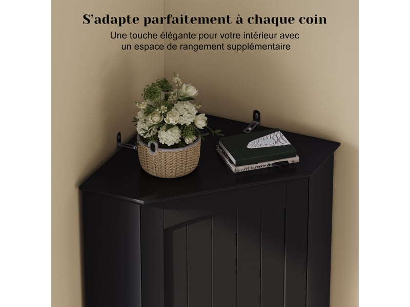  Meuble de cuisine muvano noir, meuble d’angle compact avec deux portes et étagères réglables  - Conforama B