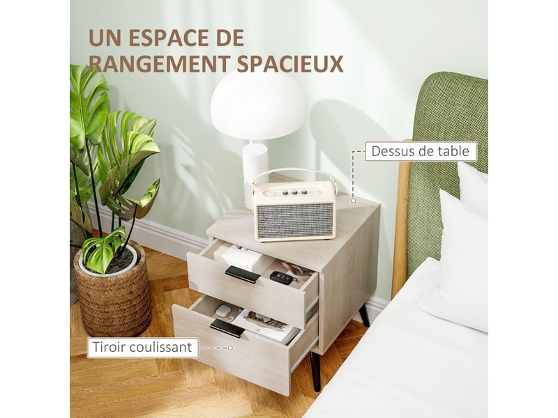  Lot de 2 tables de chevet avec tiroirs coloris chêne 40 x 40 x 50 cm  - Conforama E