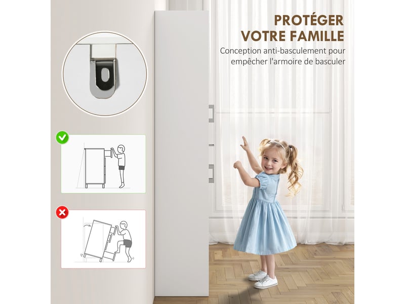  Buffet haut armoire de cuisine 4 portes 2 placards et 1 tiroir central hauteur 180 cm avec 2 réglables étagères blanc  - Conforama W