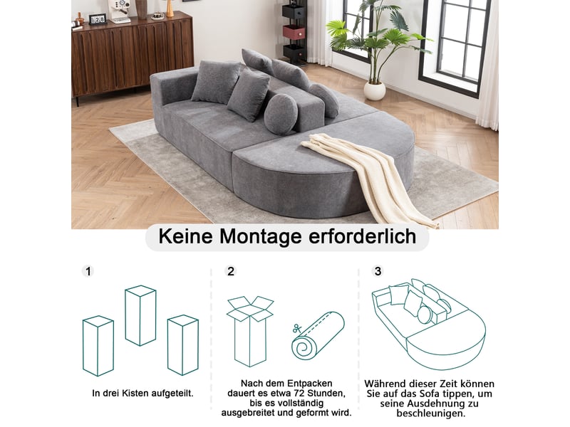 Canapé modulaire gris en tissu chenille moelleux et confortable - s'adapte facilement à tout espace et pas de montage nécessaire 263x171x66cm - Conforama R