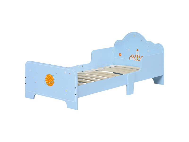  Lit enfant 140x70 bleu avec barrières de protection, motif espace, 143x74x59 cm  - Conforama B