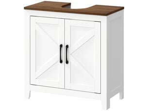Meuble sous lavabo, meuble de salle de bain moderne avec 2 portes de grange et étagère réglable, blanc