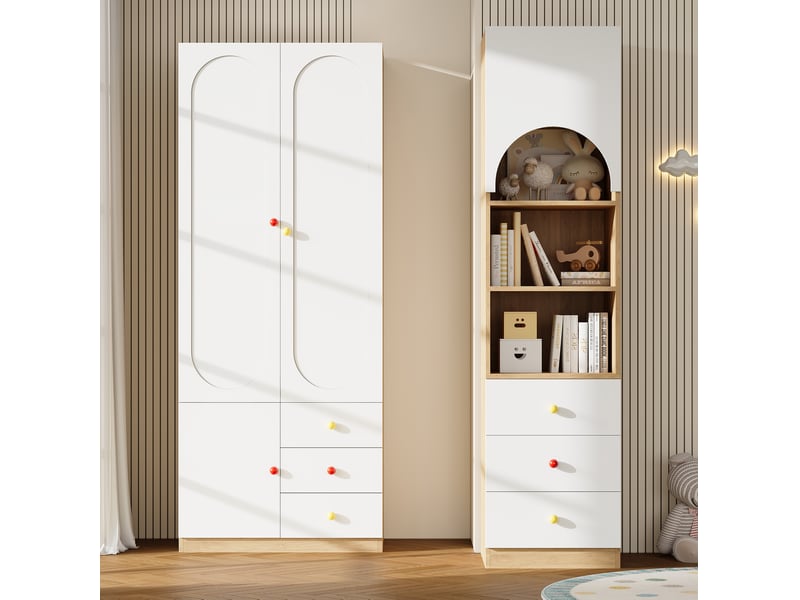 Ensemble armoire et étagère modenvie 130 x 50 x 200 cm mdf blanc et bois naturel - Conforama B