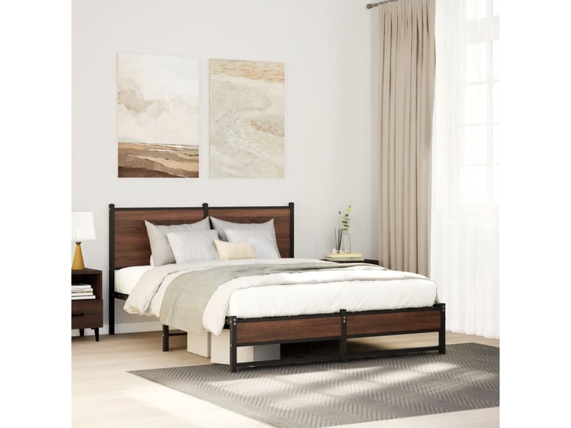  Lit adulte, lit double, cadre de lit en métal sans matelas chêne marron 150x200cm cf7922  - Conforama B