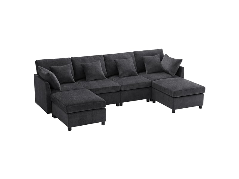  Canapé d’angle modulable 46 places en u ou l 278x161x81 cm avec 2 poufs amovibles, 6 coussins, canapé en tissu chenille - gris  - Conforama A