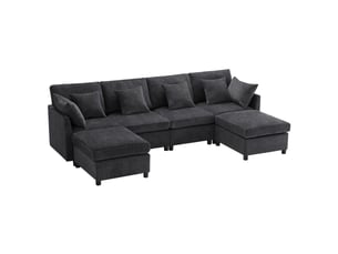 Canapé d’angle modulable 46 places en u ou l 278x161x81 cm avec 2 poufs amovibles, 6 coussins, canapé en tissu chenille - gris