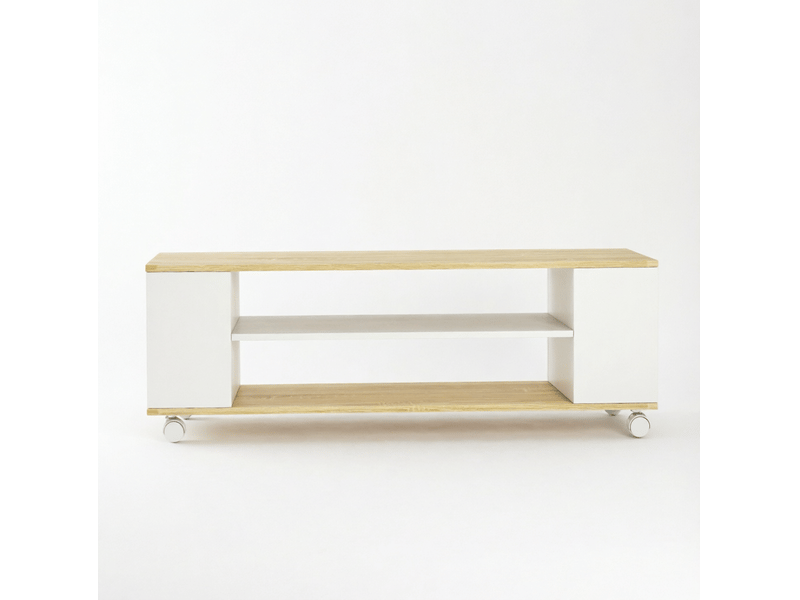  Meuble tv modenvie à roulettes ou mural 120 x 40 x 38,5 cm blanc et naturel  - Conforama A