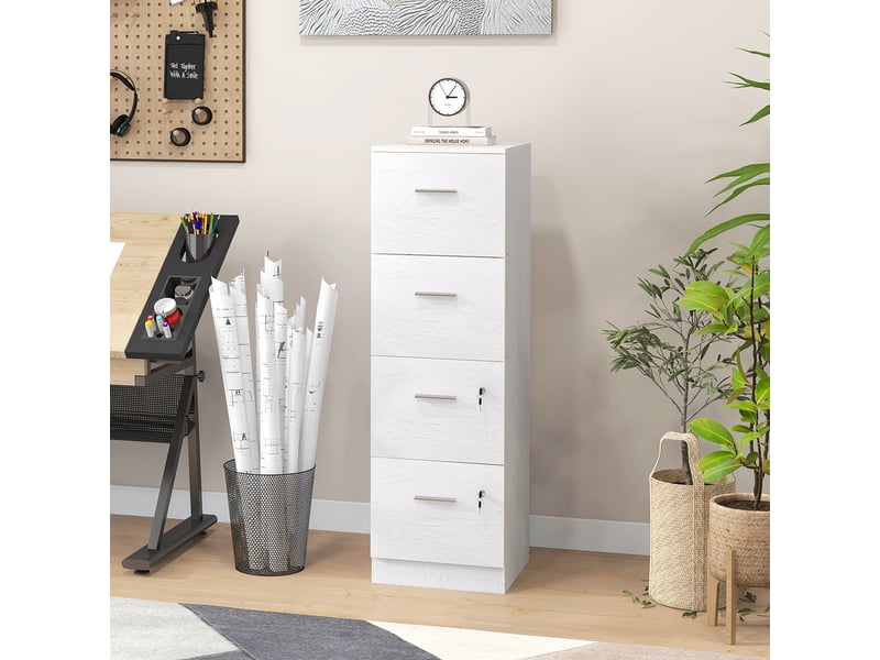 Armoire de bureau à 4 tiroirs avec 2 serrures et porte-documents, en bois, 40 x 42 x 130,8 cm, blanche  - Conforama D