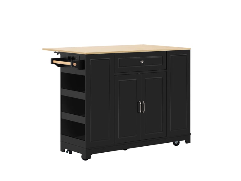  Îlot de cuisine mobile 131,8 x 40-70 x 93,3 cm, plateau extensible, prises usb-c, noir et bois Jamama eleni - Conforama A