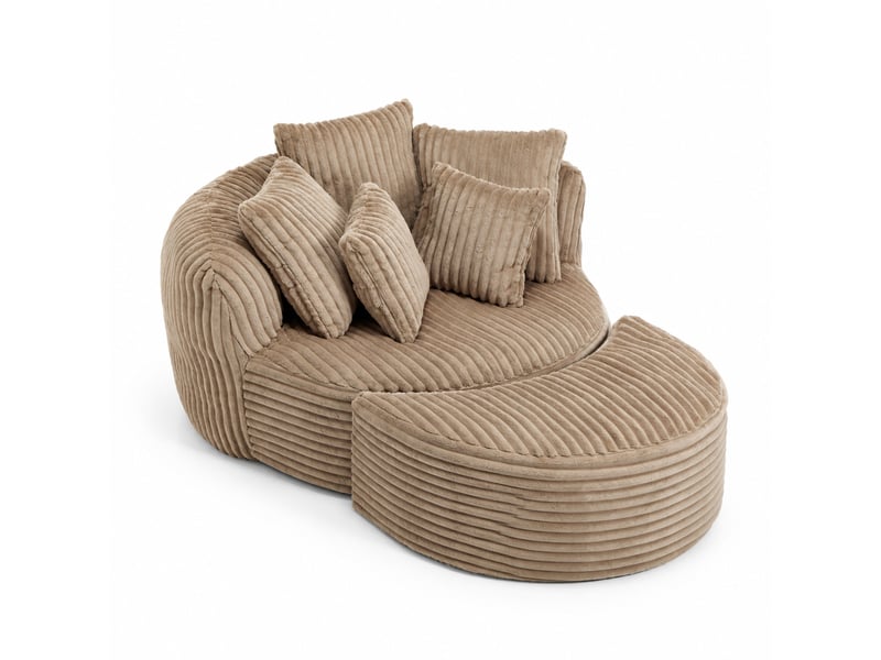  Fauteuil rond de détente modenvie avec repose-pieds, 5 coussins, chenille côtelée, camel et marron, 168 x 123 x 63 cm  - Conforama A