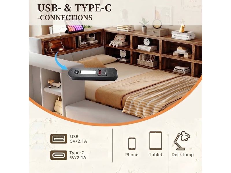  Petit meuble de rangement, 210x116x74 cm, éclairage led, ports de charge, gris LDU00645AAG-conf-NEW - Conforama W