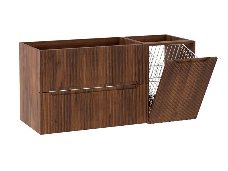 Meuble sous vasque suspendu avec panier à linge 2t novo l.120 cm effet noyer warmia - Conforama A