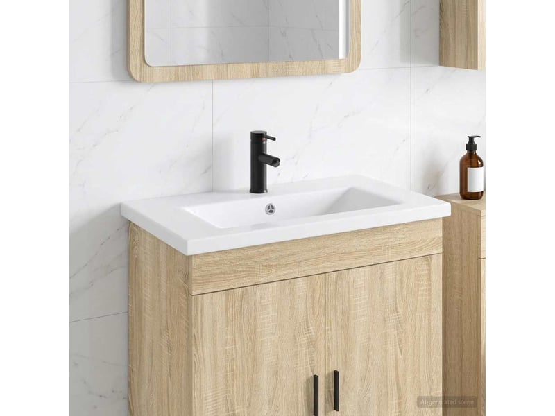  Lavabo de salle de bains noir mat 81x40x17.5 cm métal  - Conforama B