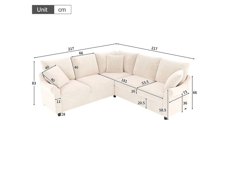 Canapé d’angle 5 places 217x217x83 cm en chenille beige - Conforama E