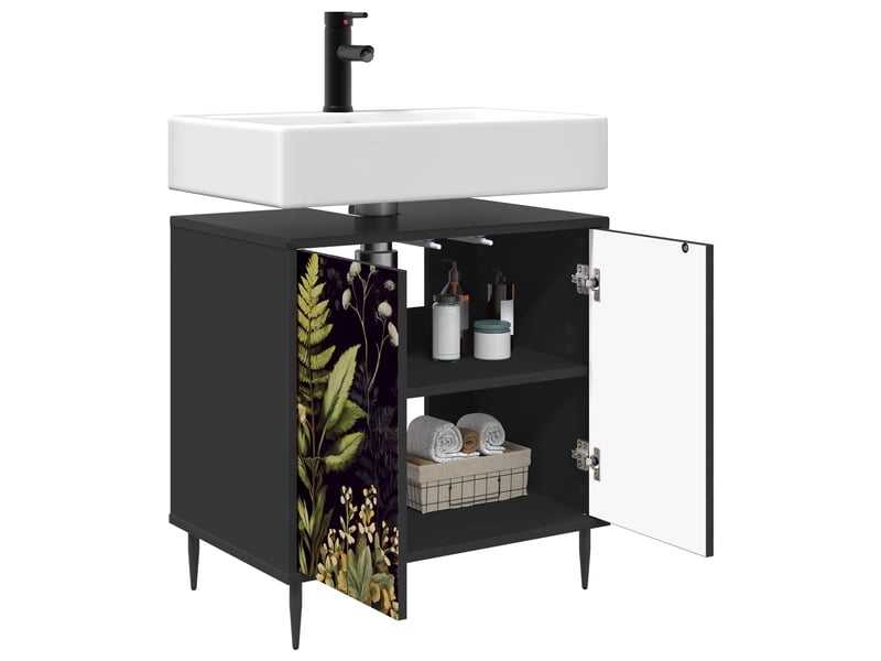  Armoire de salle de bain, meuble de rangement rhenen chêne noir 60x40x61 cm  - Conforama C